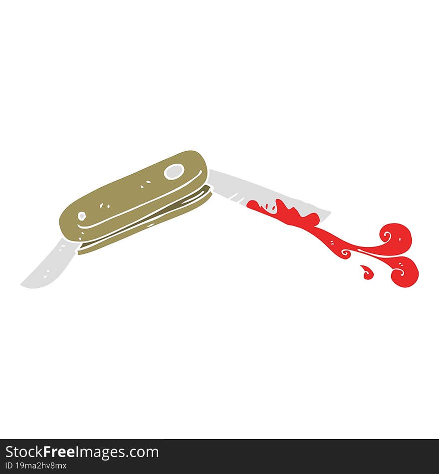 Flat Color Illustration Of A Cartoon Bloody Folding Knife