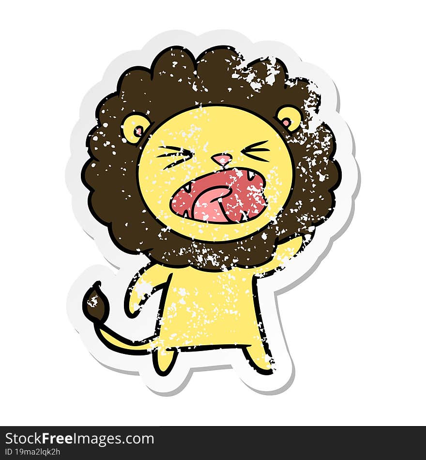 distressed sticker of a cartoon angry lion