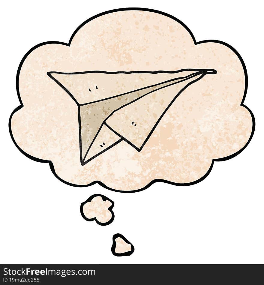 cartoon paper airplane with thought bubble in grunge texture style. cartoon paper airplane with thought bubble in grunge texture style