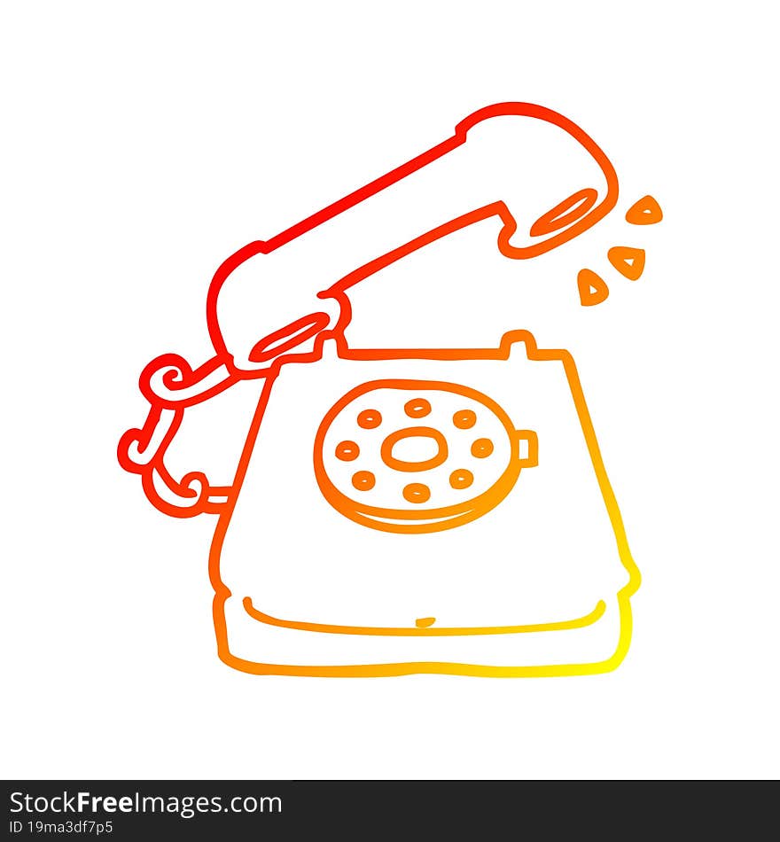 warm gradient line drawing of a cartoon old telephone