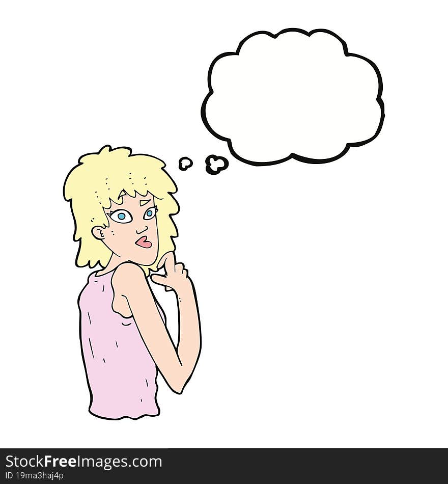 cartoon surprised woman with thought bubble