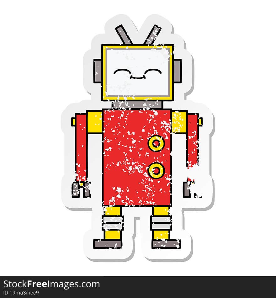 distressed sticker of a cute cartoon robot