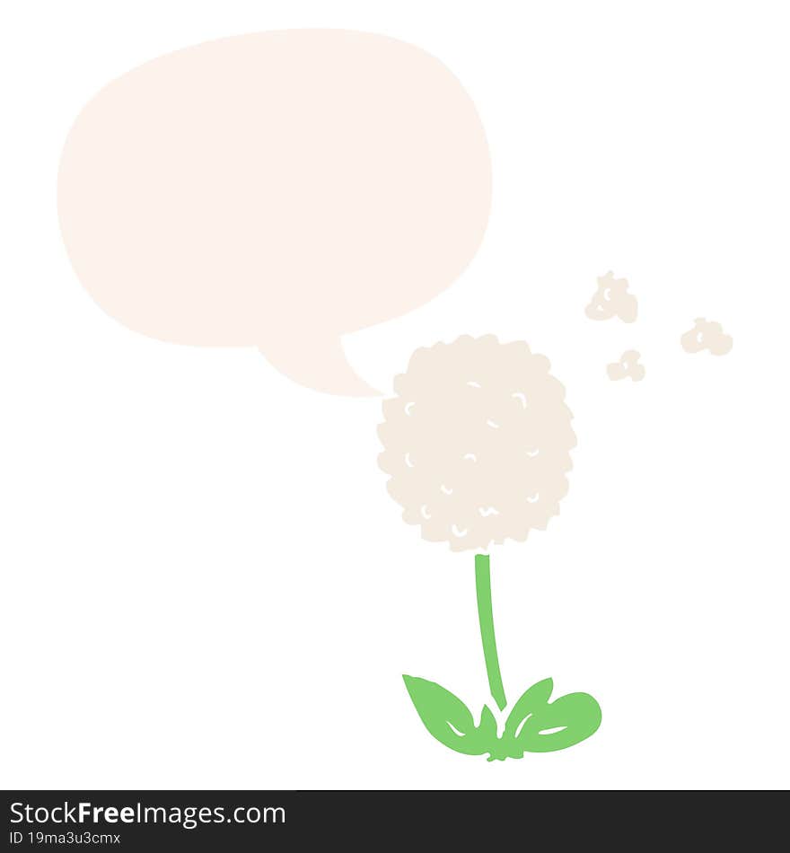 cartoon flower and speech bubble in retro style