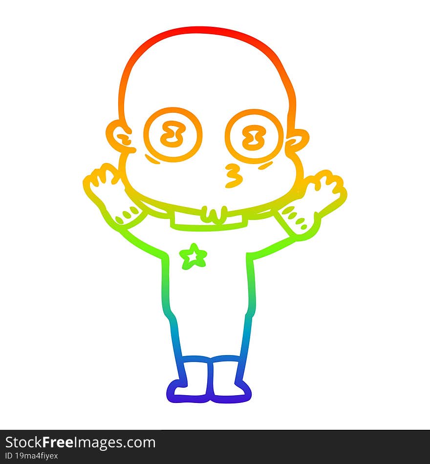 Rainbow Gradient Line Drawing Cartoon Weird Bald Spaceman