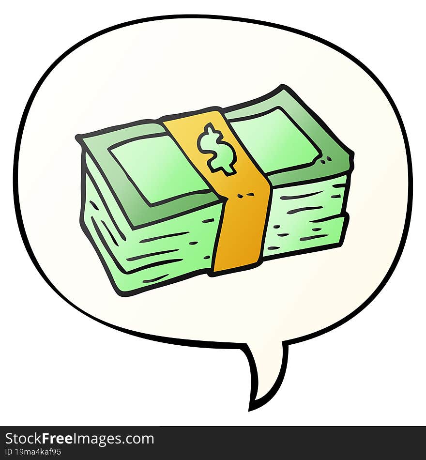 cartoon stack of cash and speech bubble in smooth gradient style