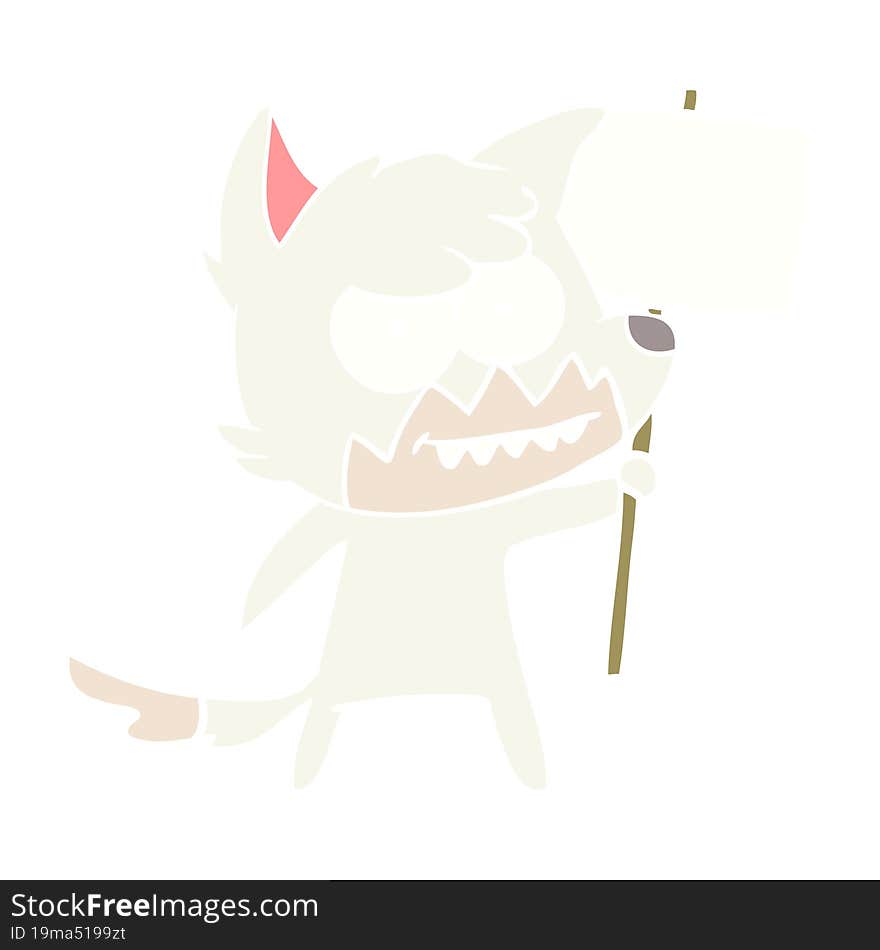 flat color style cartoon grinning fox with protest sign