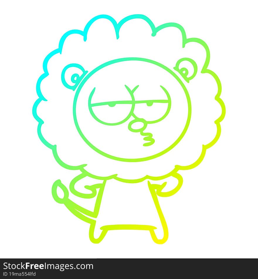 cold gradient line drawing cartoon bored lion