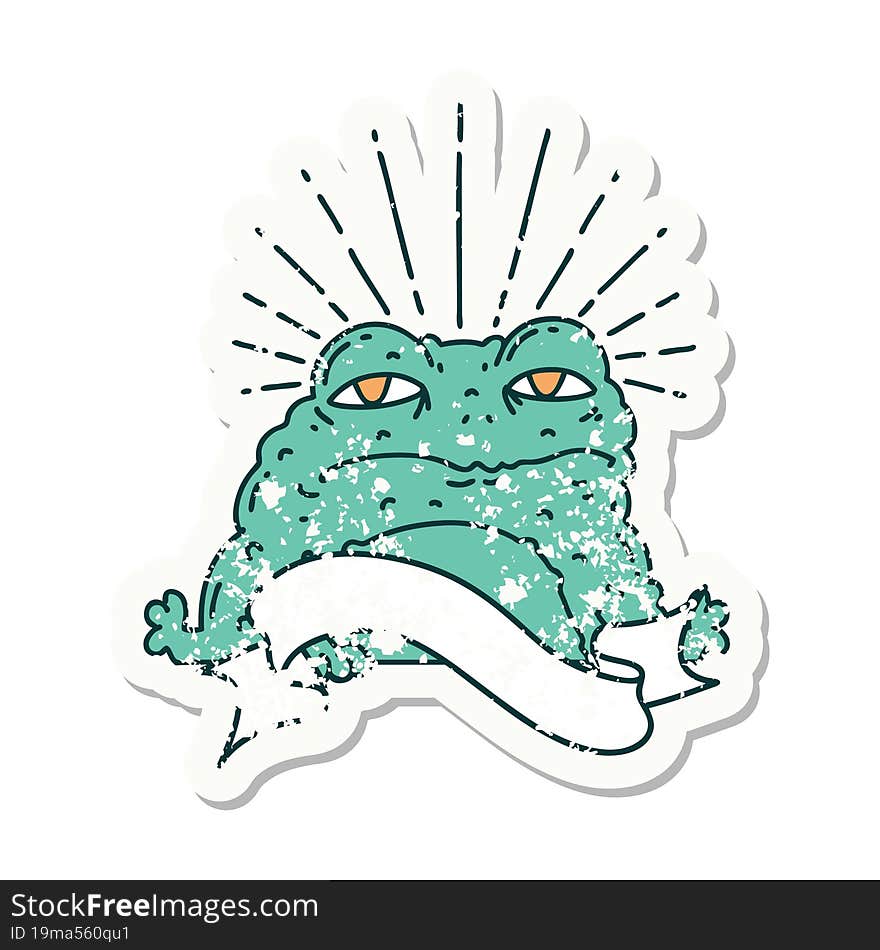 grunge sticker of tattoo style toad character