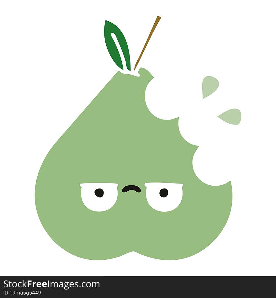 flat color retro cartoon of a green pear