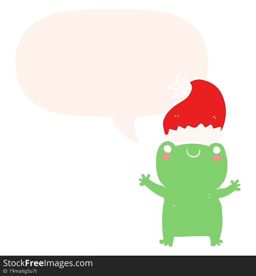 cute christmas frog and speech bubble in retro style