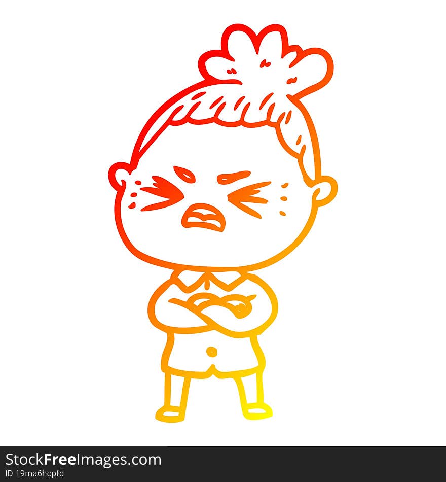 warm gradient line drawing cartoon angry woman