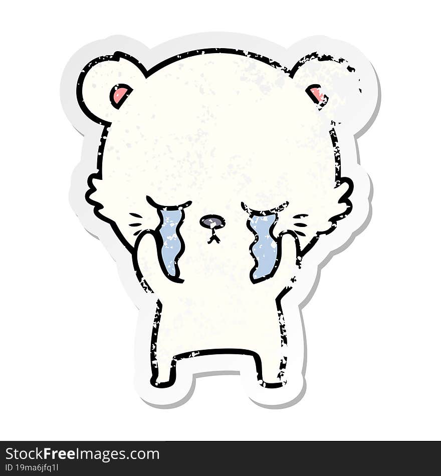 distressed sticker of a crying cartoon polarbear