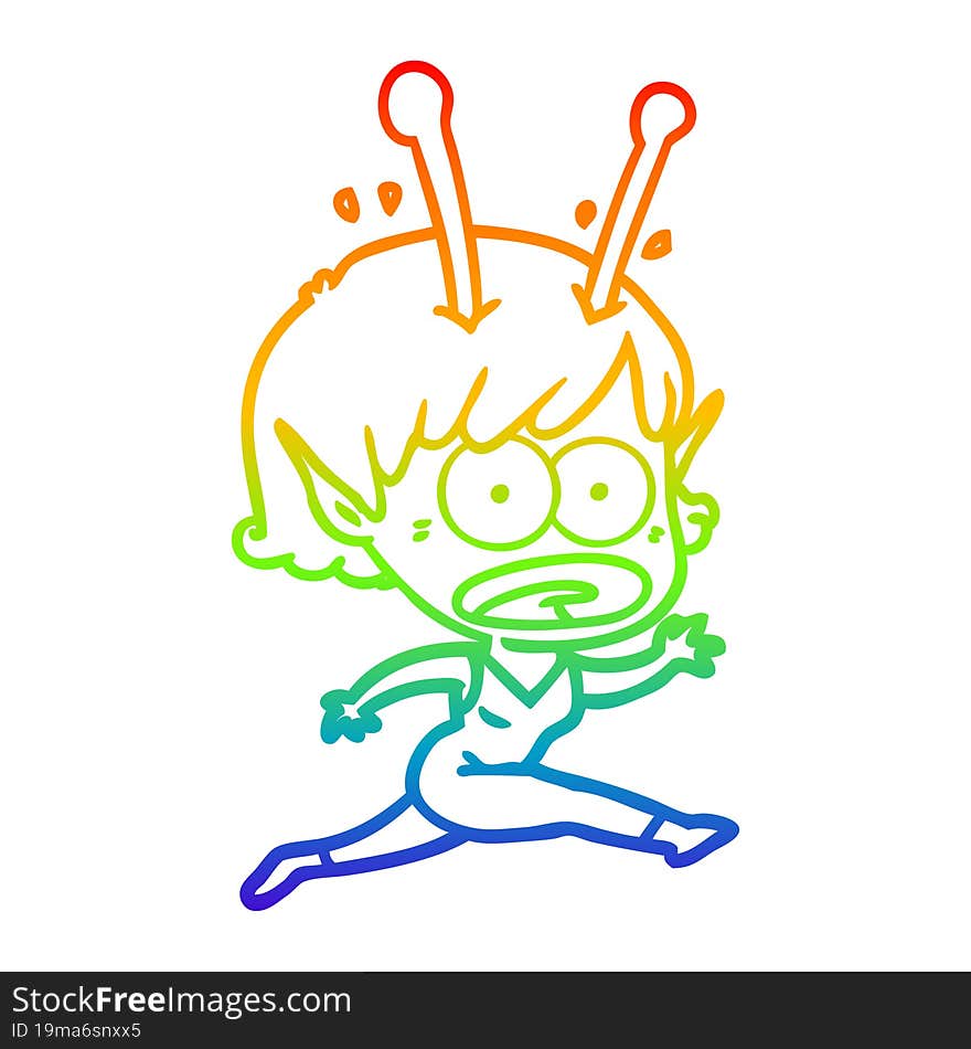 rainbow gradient line drawing cartoon shocked alien girl