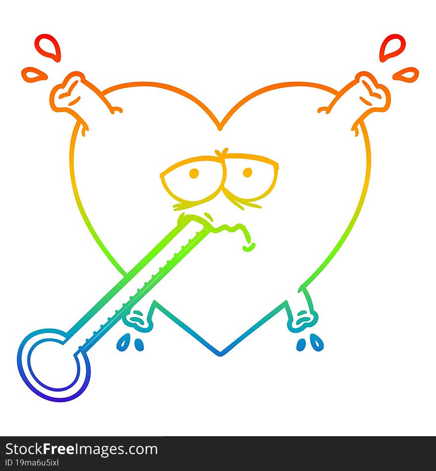 rainbow gradient line drawing of a cartoon unhealthy heart