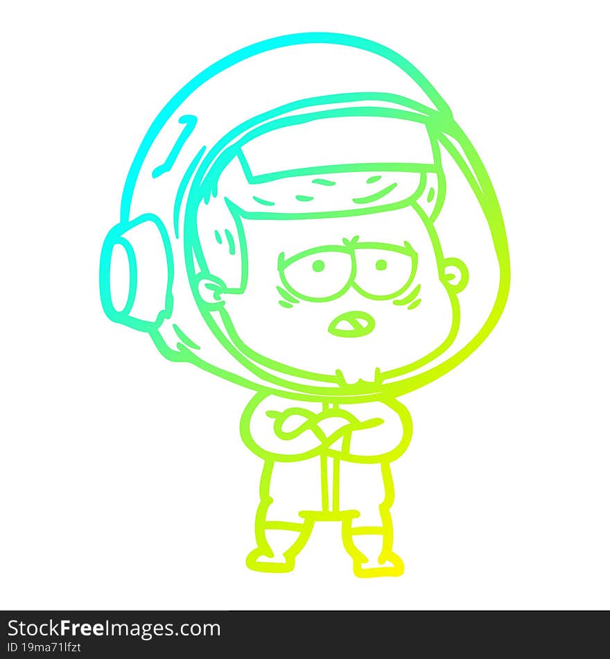 cold gradient line drawing cartoon tired astronaut