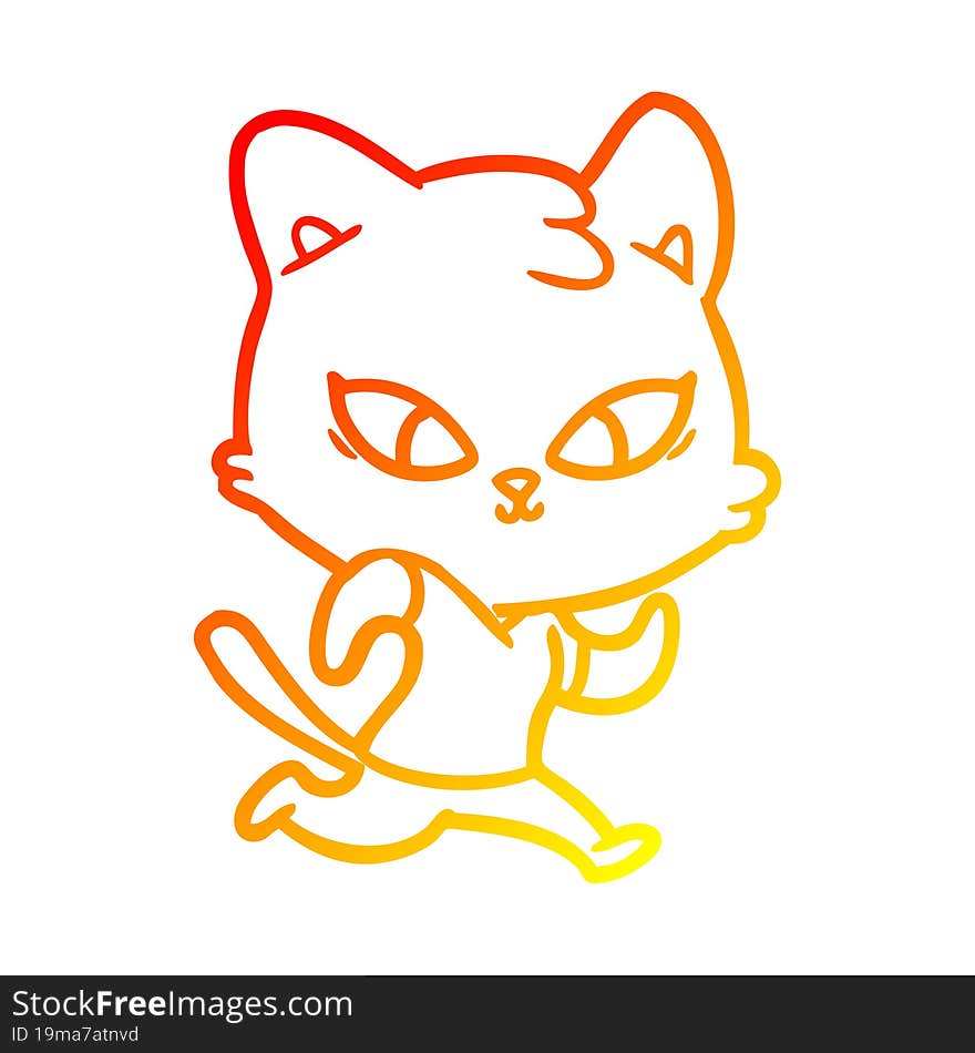 Warm Gradient Line Drawing Cute Cartoon Cat