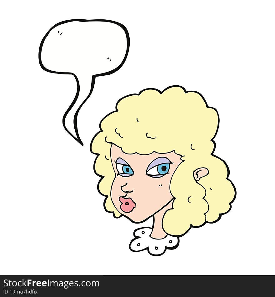 cartoon suspicious woman with speech bubble