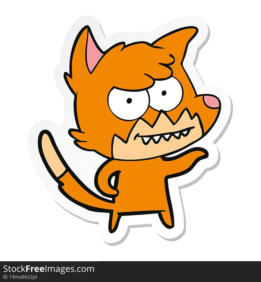 sticker of a cartoon grinning fox