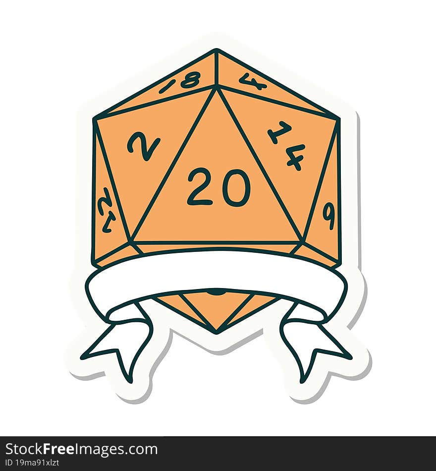 Natural 20 Critical Hit D20 Dice Roll Sticker