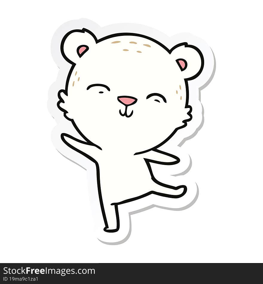 sticker of a happy cartoon polar bear dancing