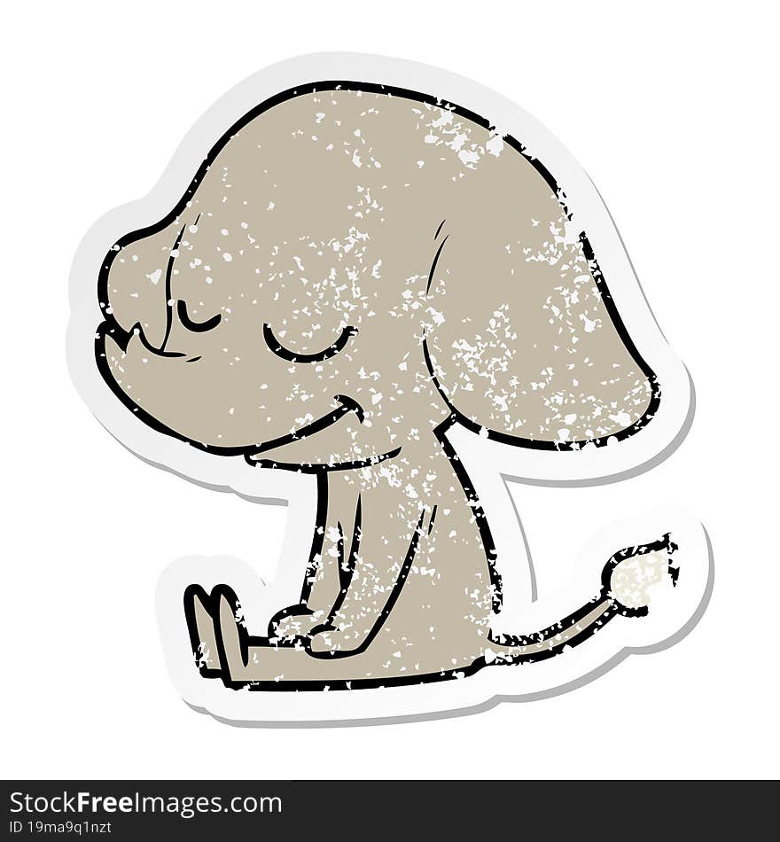 distressed sticker of a cartoon smiling elephant