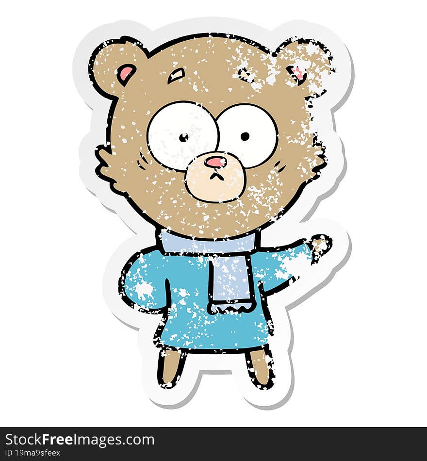 distressed sticker of a surprised bear cartoon