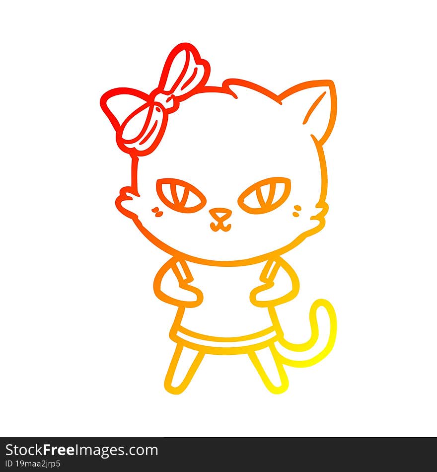 Warm Gradient Line Drawing Cute Cartoon Cat