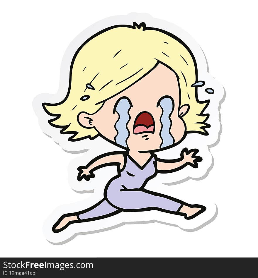 Sticker Of A Cartoon Woman Crying