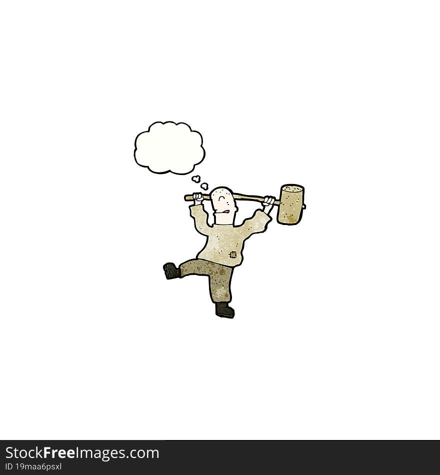 Cartoon Man With Big Hammer