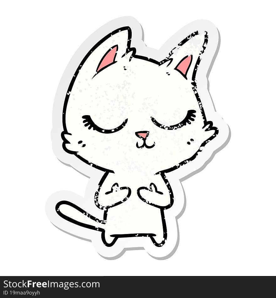 distressed sticker of a calm cartoon cat