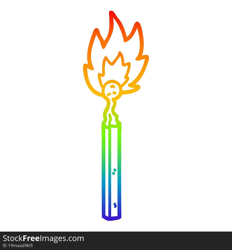 rainbow gradient line drawing cartoon burning match