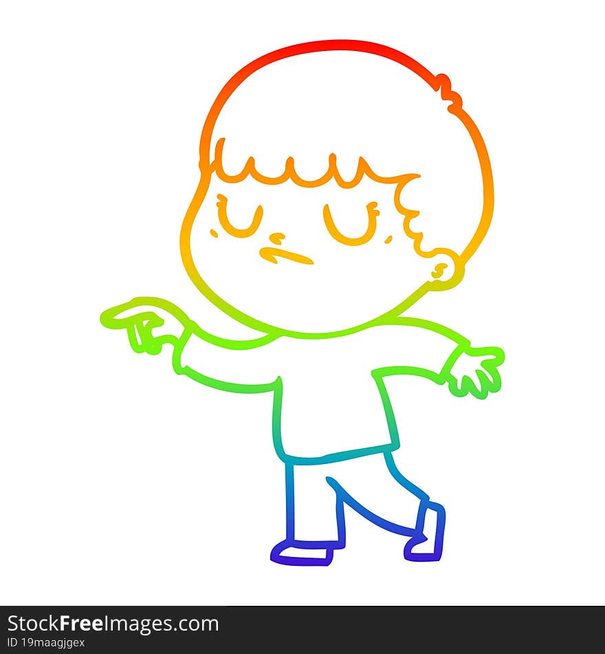 Rainbow Gradient Line Drawing Cartoon Grumpy Boy