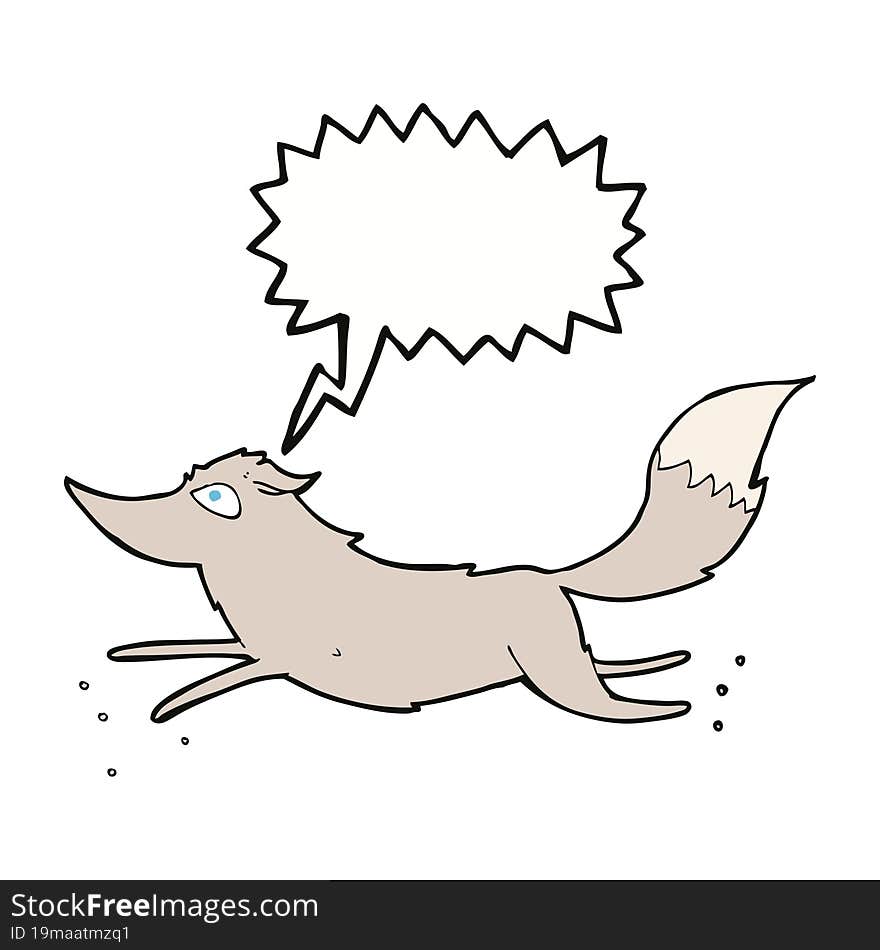 cartoon wolf running with speech bubble