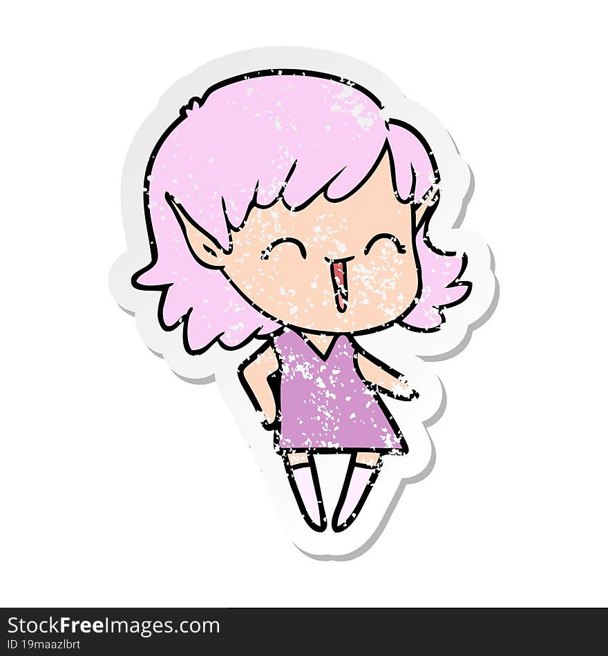 Distressed Sticker Of A Cartoon Elf Girl