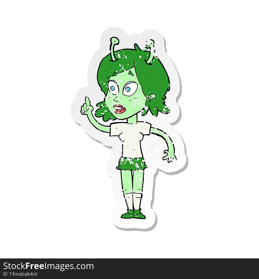 retro distressed sticker of a cartoon space alien