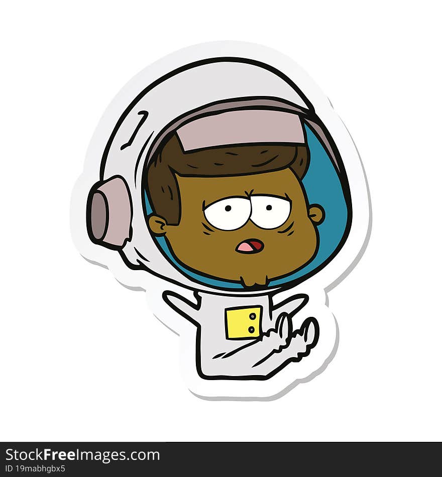 sticker of a cartoon tired astronaut