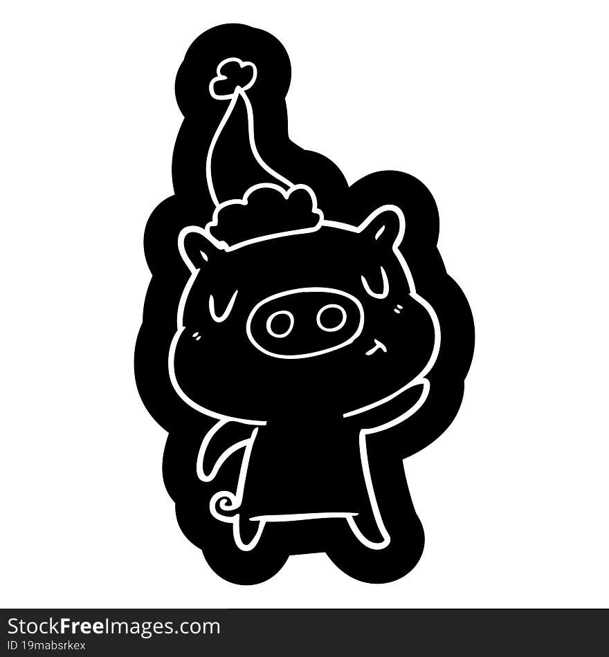 cartoon icon of a content pig wearing santa hat