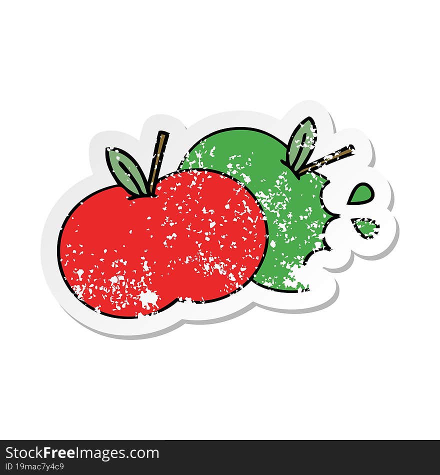 distressed sticker of a cute cartoon apples