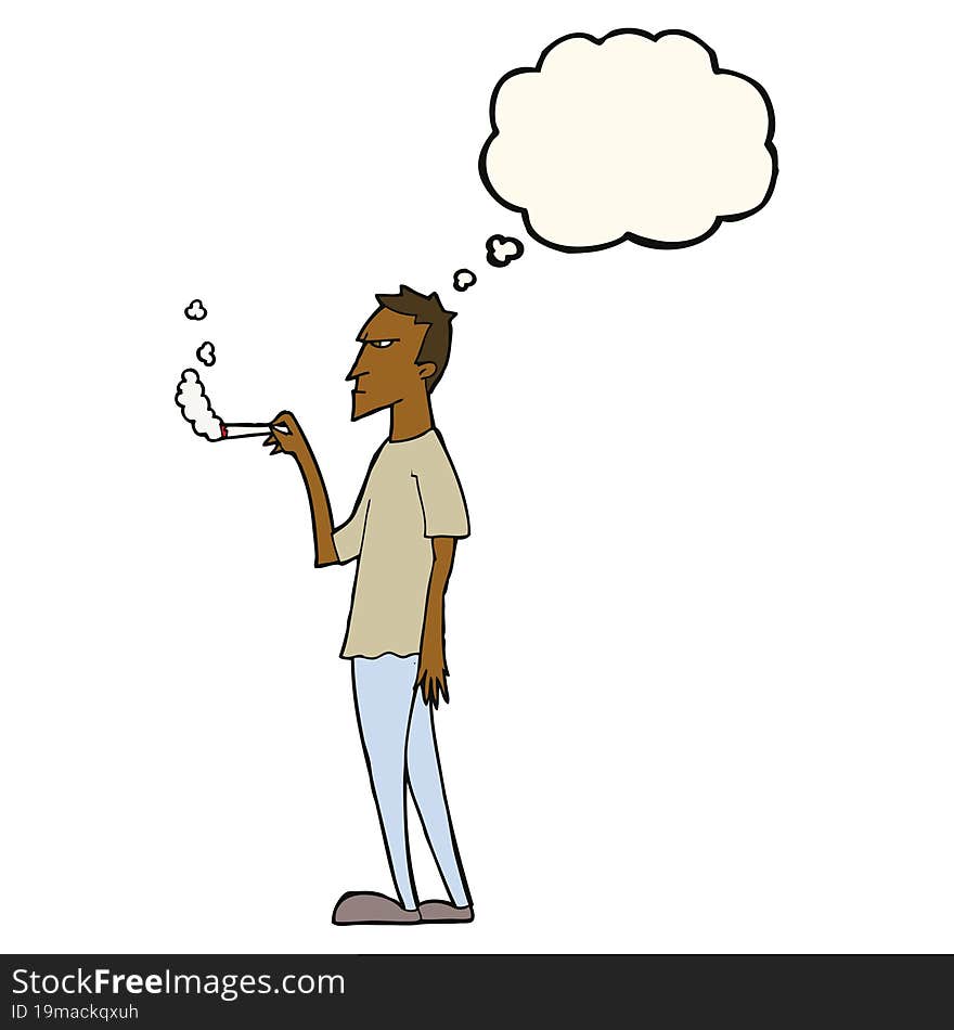 cartoon annoyed smoker with thought bubble