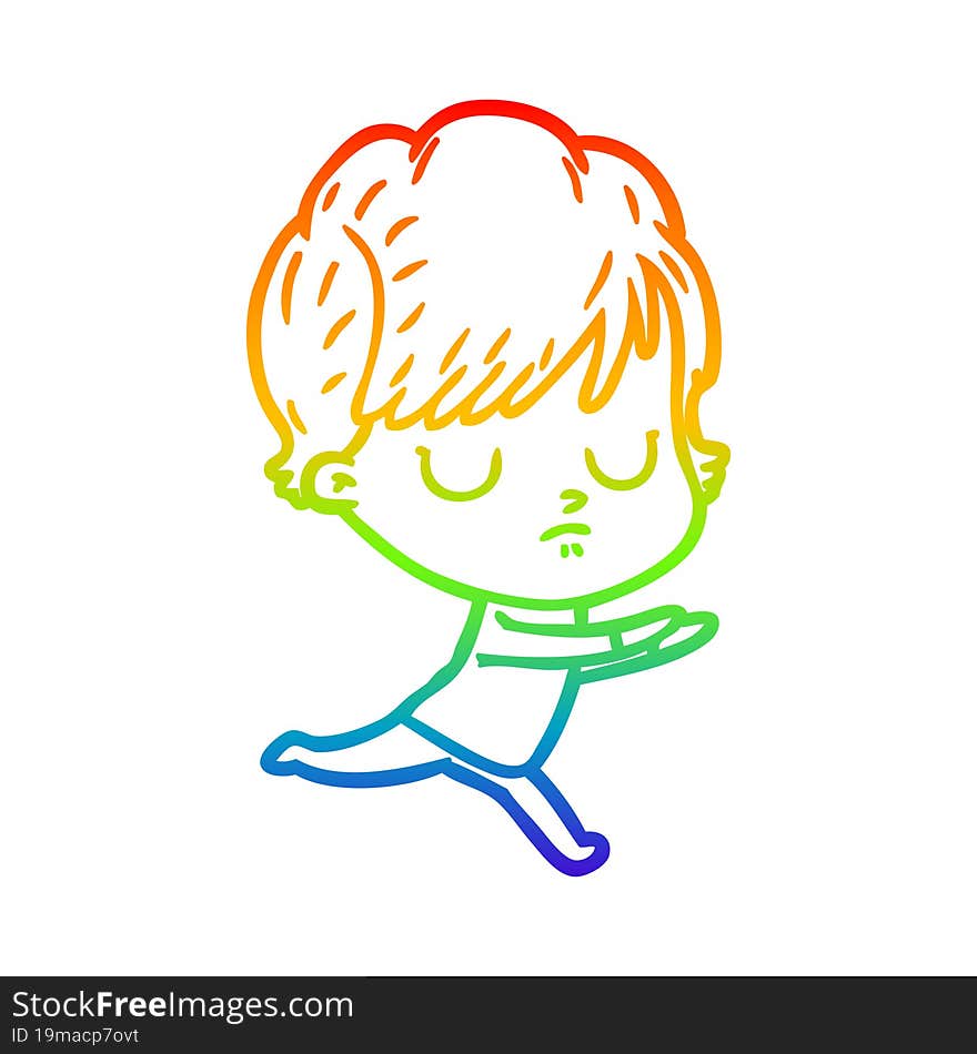 rainbow gradient line drawing of a cartoon woman