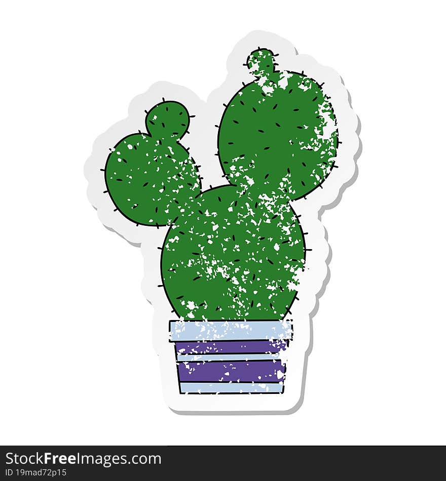 Distressed Sticker Of A Quirky Hand Drawn Cartoon Cactus