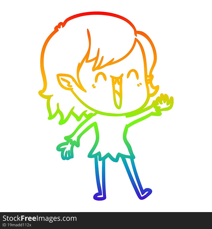 rainbow gradient line drawing cute cartoon happy vampire girl