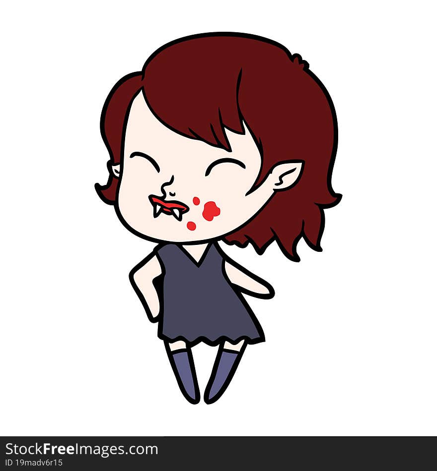 cartoon vampire girl with blood on cheek. cartoon vampire girl with blood on cheek