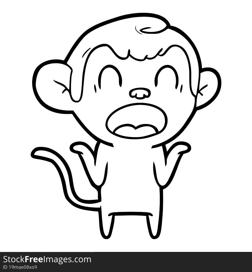 shouting cartoon monkey shrugging shoulders. shouting cartoon monkey shrugging shoulders