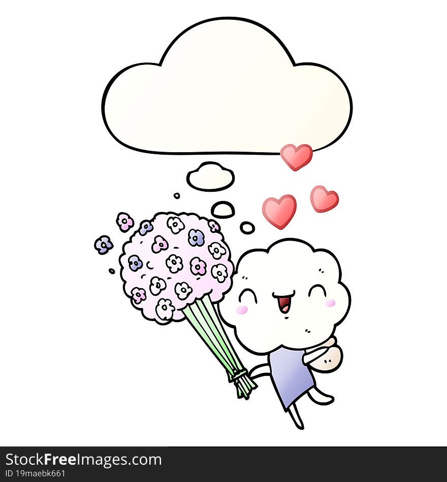 cute cartoon cloud head creature with thought bubble in smooth gradient style