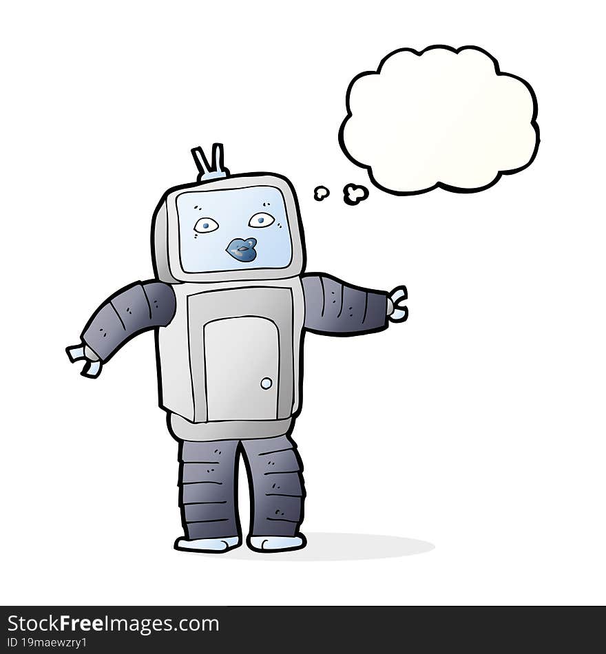 funny cartoon robot with thought bubble