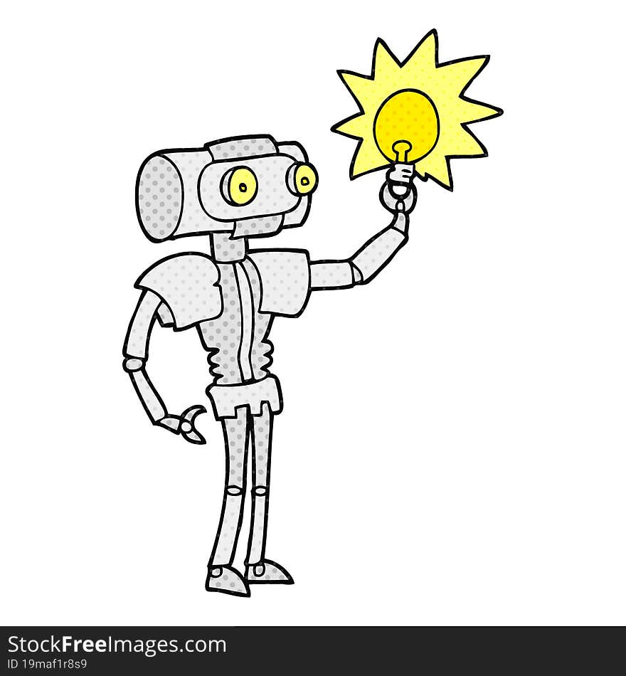 cartoon robot with light bulb