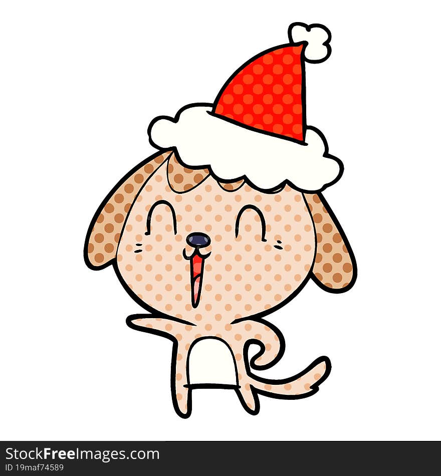 cute hand drawn comic book style illustration of a dog wearing santa hat. cute hand drawn comic book style illustration of a dog wearing santa hat