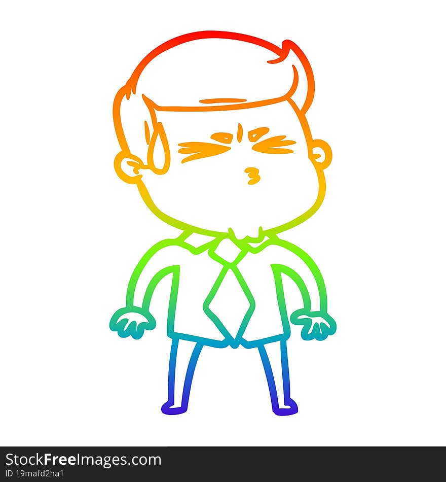 rainbow gradient line drawing cartoon man sweating