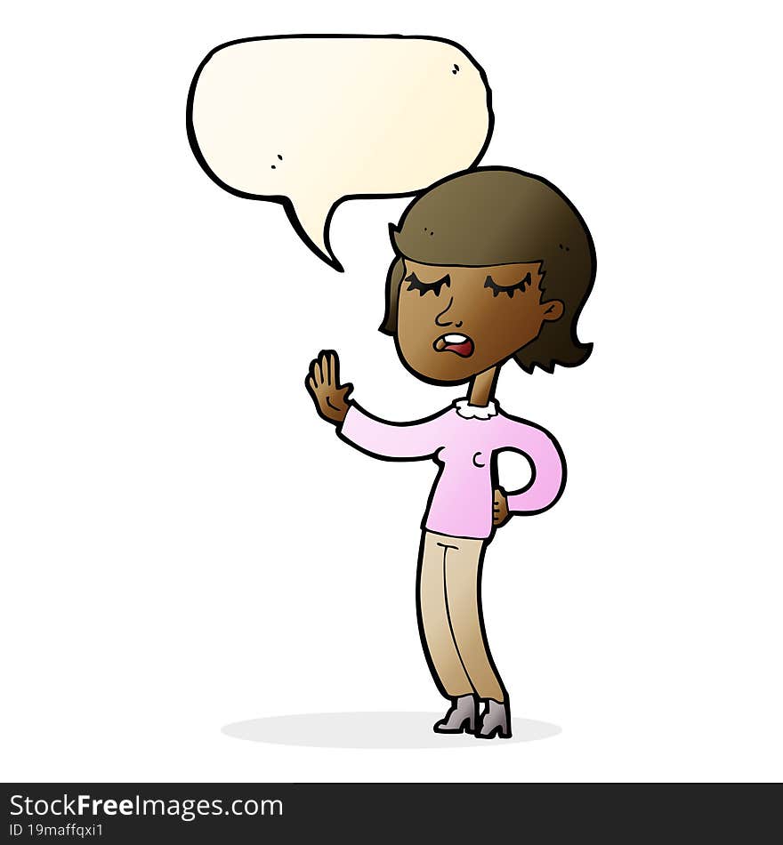 cartoon woman ignoring with speech bubble